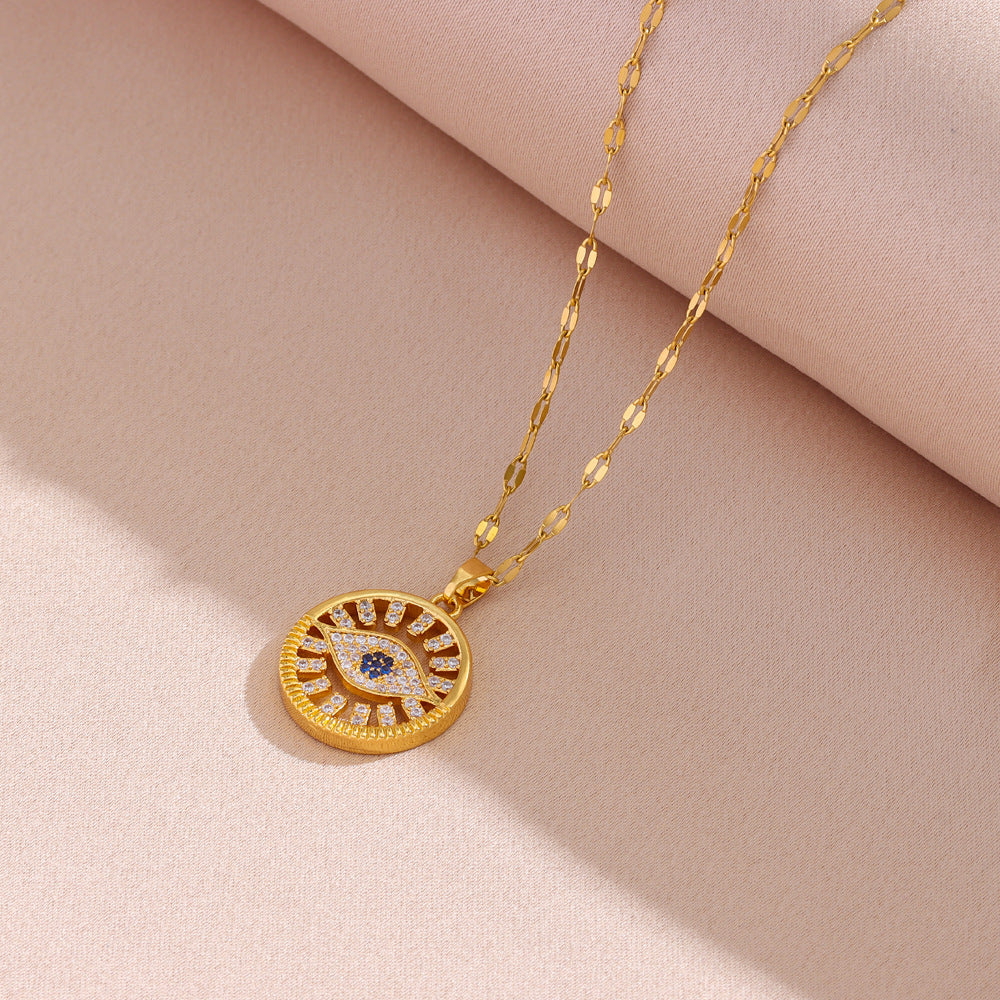 Wholesale Full Diamond Devil's Eye Titanium Steel Necklace